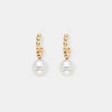 Stunning 18K yellow gold hoop earrings adorned with a South Sea pearl and delicate gold beads for a timeless look.