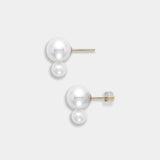 Two exquisite freshwater pearl earrings set in 18K yellow gold, elegantly presented on a bright white background.