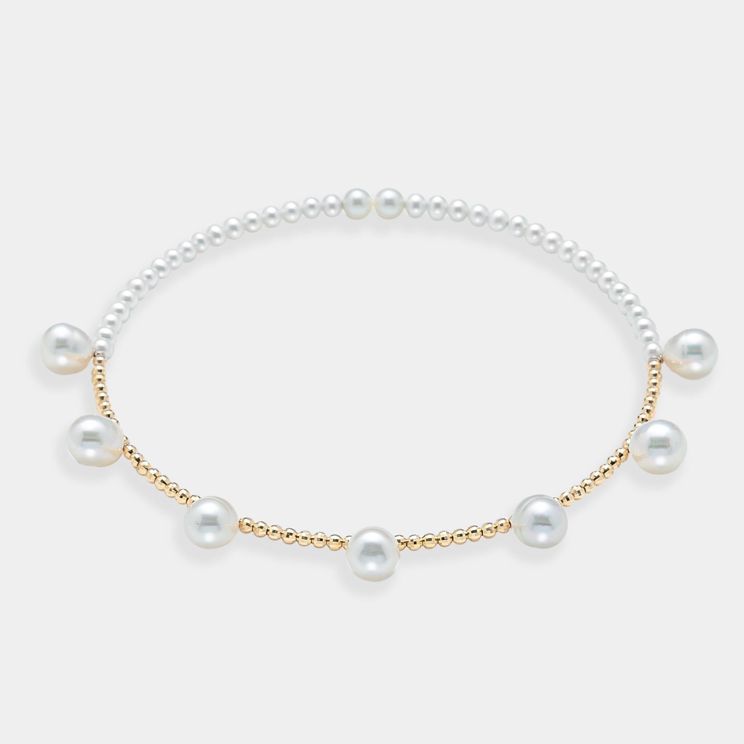 Elevate your style with a Pearl Dot x Gold Choker, showcasing a beautiful pearl necklace embellished with gold beads and pearls.