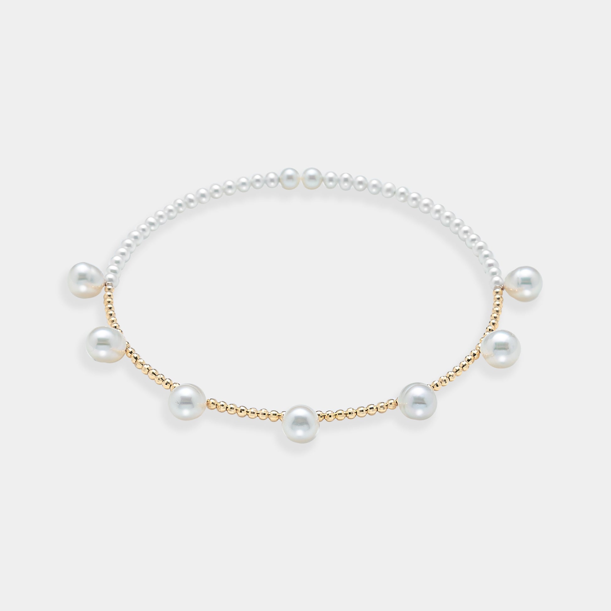 Elevate your style with a Pearl Dot x Gold Choker, showcasing a beautiful pearl necklace embellished with gold beads and pearls.