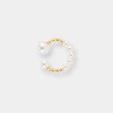 Elevate your style with a captivating gold and white pearl ring & earcuff, beautifully paired with a Twin Pearl Earcuff.